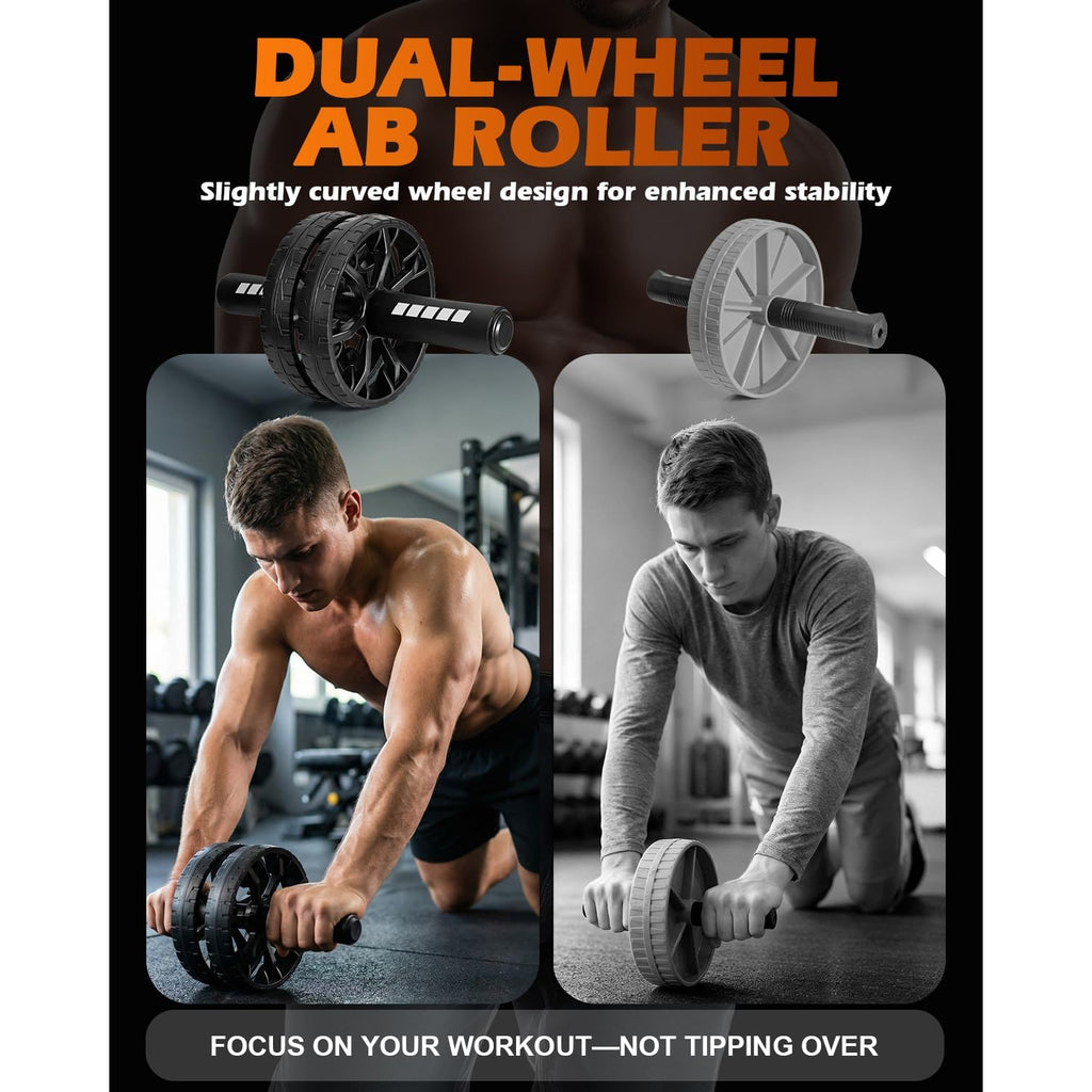 Upgraded Ab Roller Wheel, Abdominal Core Workout Equipment for Home Gym with Knee Pad, Full Body Strength Training Fitness Tool for Men and Women