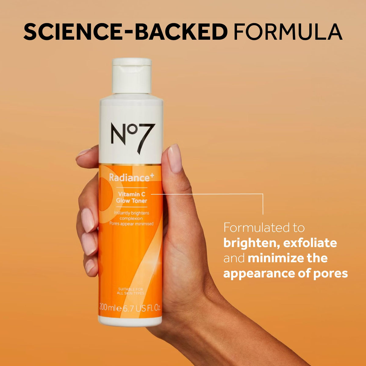 No7 Radiance+ Vitamin C Glow Toner – 2% Vitamin C Complex with Willow Bark & Aloe Vera – AHA Exfoliant for Smoother Skin – Hydrating Face Toner (6.7 fl oz)