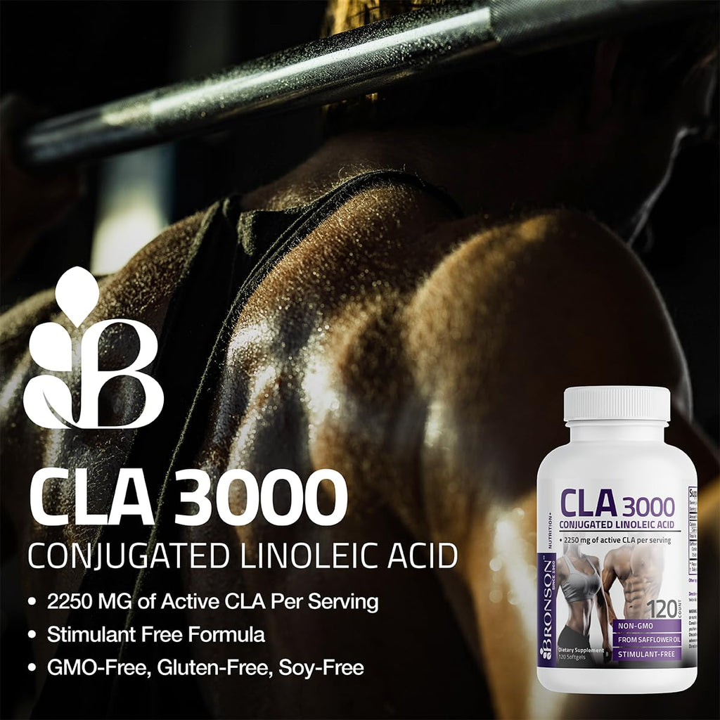 Bronson CLA 3000 Extra High Potency Weight Management Support, 120 Softgels | 2250 mg Active CLA per Serving, Non-Stimulating, 100% Safflower Oil, Lean Body Mass Support, Non-GMO