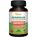 Berberine with Ceylon Cinnamon Supplement - 120 Capsules - 1200mg/Serving | Max Strength Berberine HCl Plus Complex - Premium Pure Extract Pills Alternative to Gummies, Drops & Patches