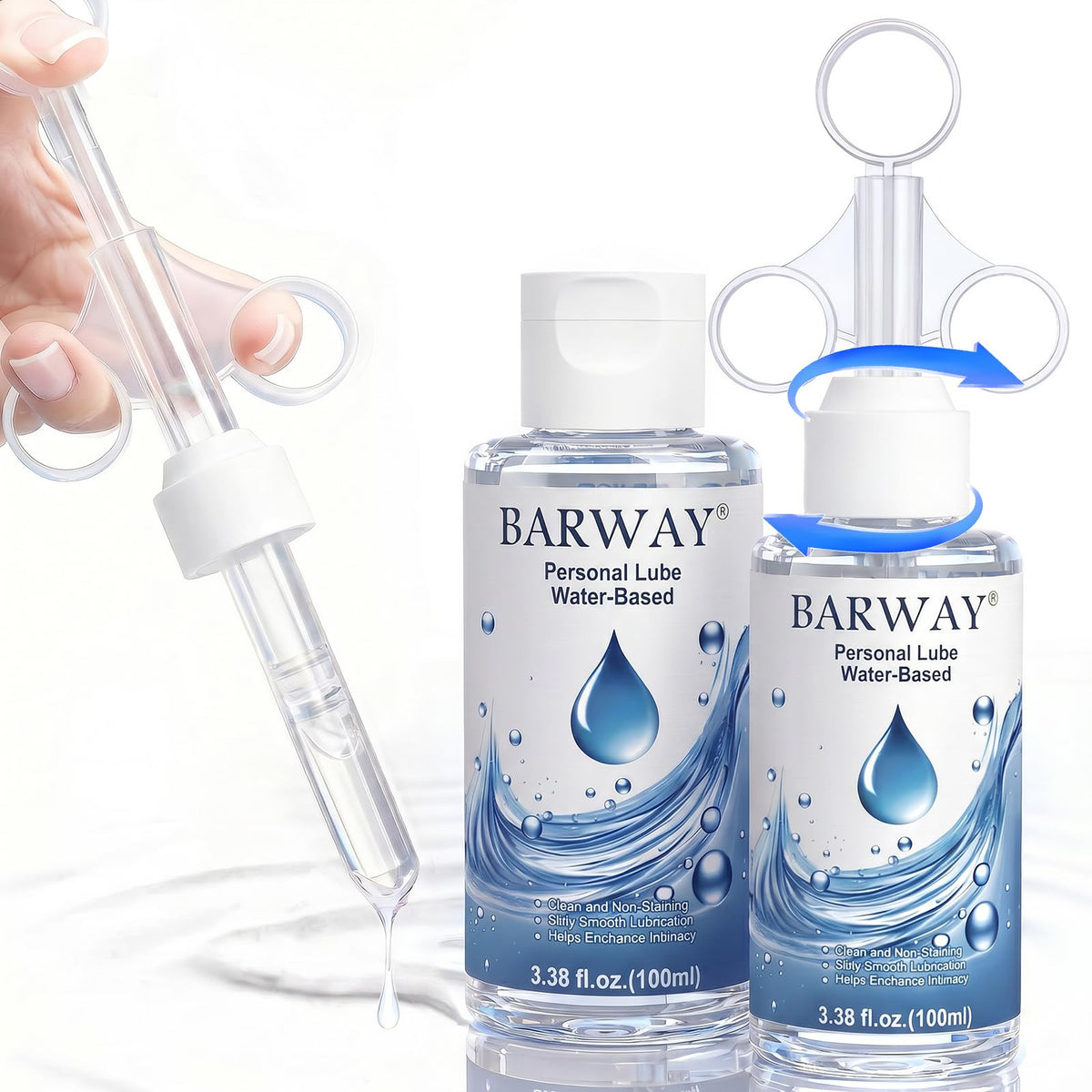 Water Based Lube with 10ml Applicator Injector, Anal Sex & Vaginal Lubricant for Privacy & Toys, Non-Sticky pH Balanced Personal Lubrification for Men, Women & Couples, 2 x 3.38 Fl Oz