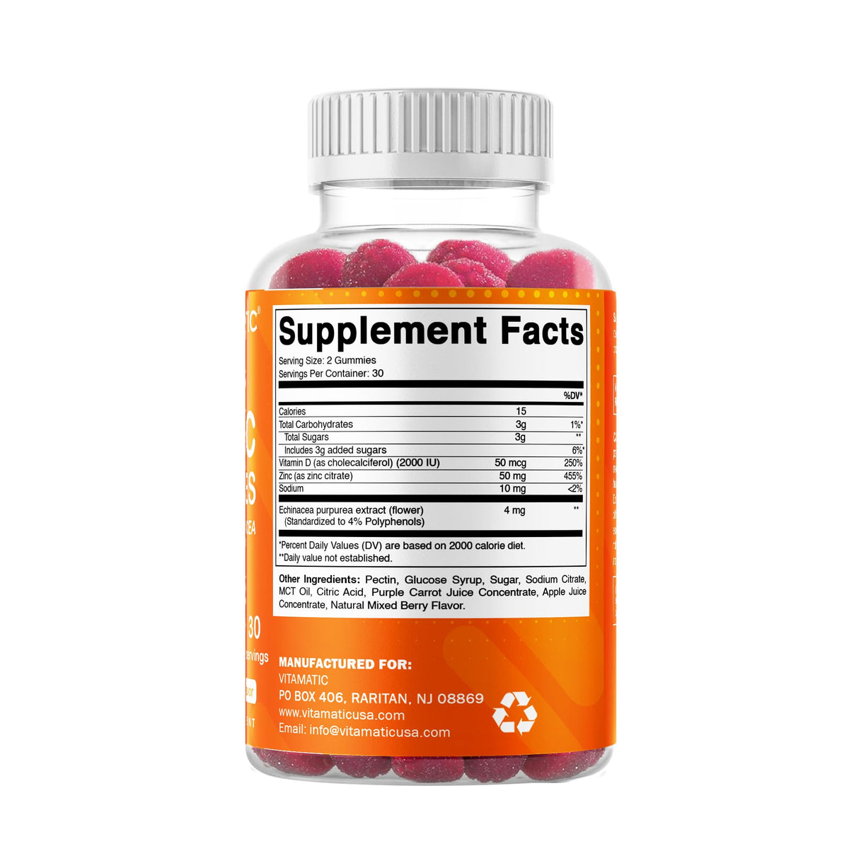 Vitamatic Zinc 50mg Gummies – 60 Vegan Gummies Gluten Free – Healthy Immune Support for Adults, Men & Women