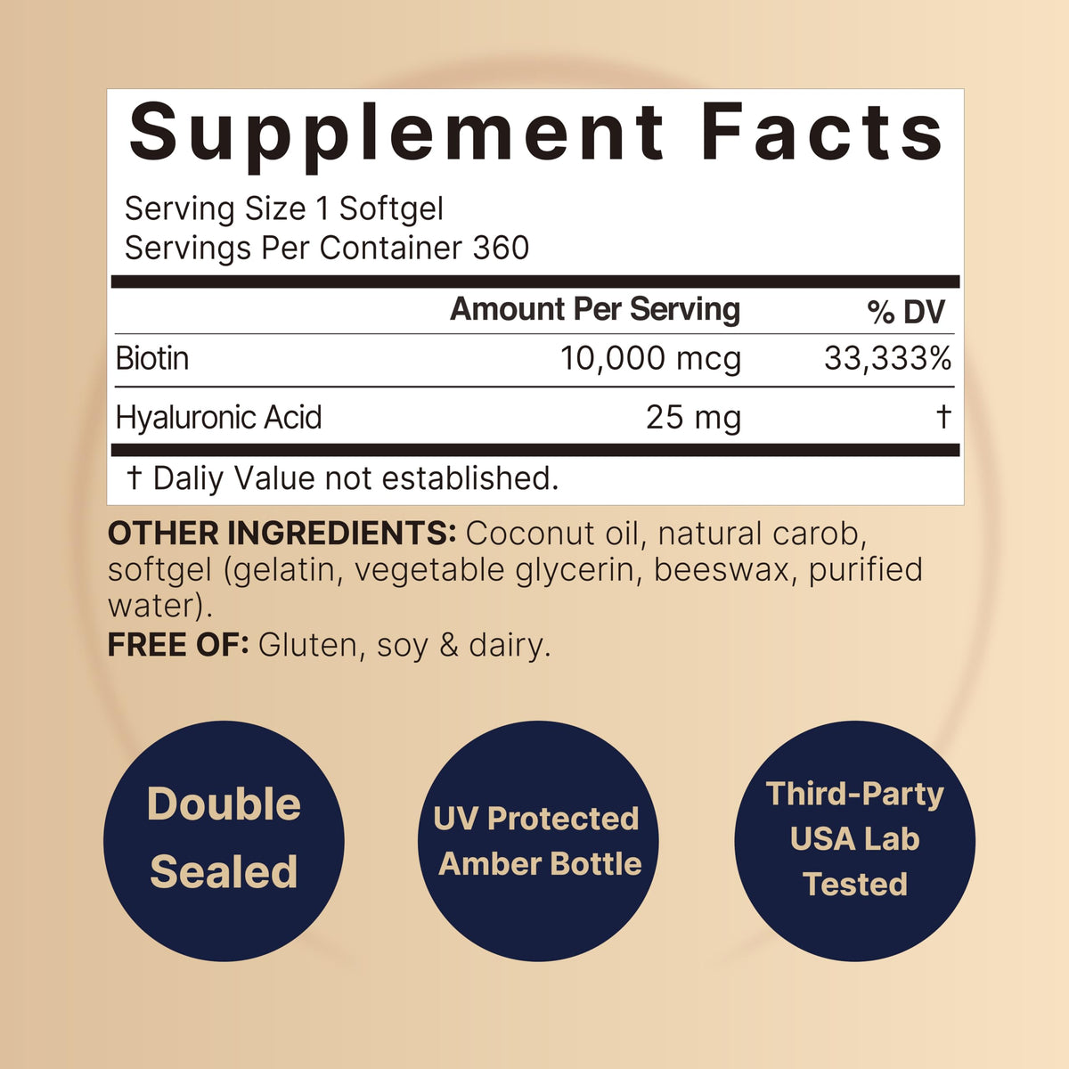 NatureBell Biotin 10000mcg + Hyaluronic Acid 25mg | 360 Coconut Oil Softgels, Premium Biotin Supplement for Hair Skin and Nails*