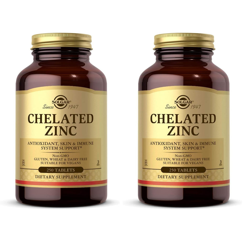 Solgar Chelated Zinc, 250 Tablets - Zinc for Healthy Skin - Supports Cell Growth & DNA Formation - Exerts Antioxidant Activity - Supports A Healthy Immune System - Non GMO, Vegan - 250 Servings