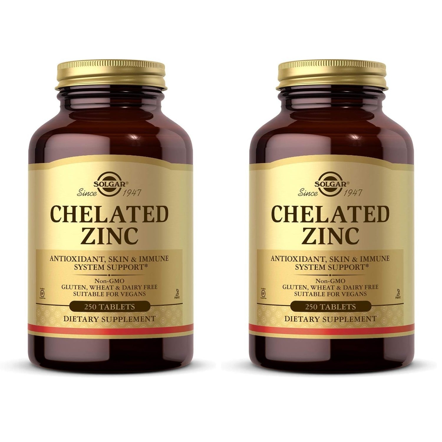 Solgar Chelated Zinc, 250 Tablets - Zinc for Healthy Skin - Supports Cell Growth & DNA Formation - Exerts Antioxidant Activity - Supports A Healthy Immune System - Non GMO, Vegan - 250 Servings