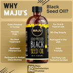 MAJU's Black Seed Oil 16oz: 2X Thymoquinone, Cold Pressed Turkish Black Cumin Nigella Sativa Seed Oil (Better Than Organic), Non-GMO, 100% Liquid Pure Blackseed, Glass Bottle