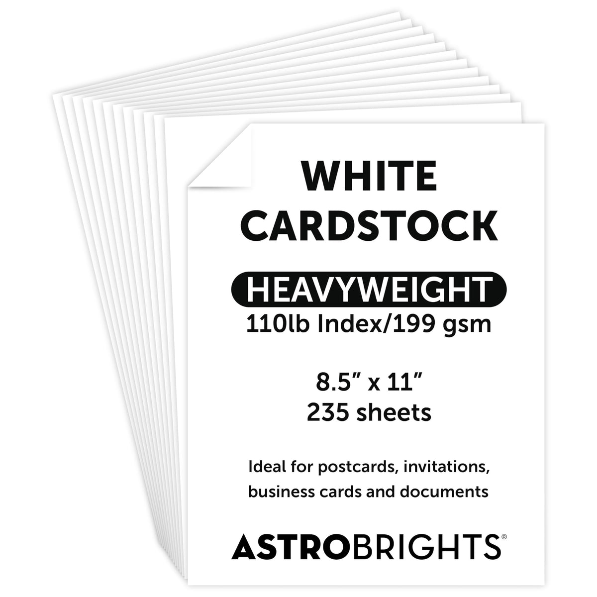 Premium Astrobrights White Cardstock, 8.5" x 11", 110 lb. Index, 94 Brightness, 235 Sheets - More Sheets, Heavyweight Astro White Card Stock for Invitations, Business Cards, Crafts and Printing