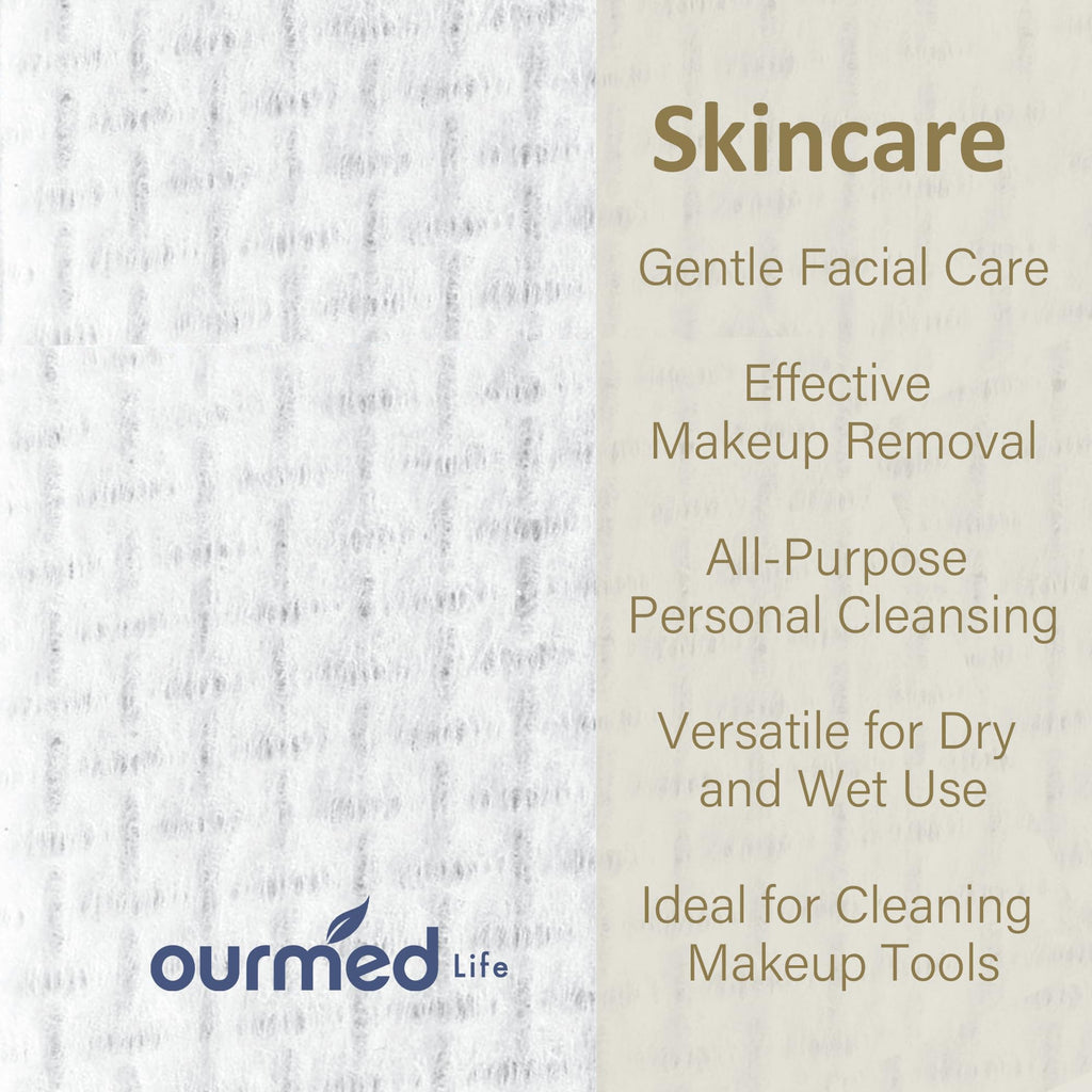 Buy now Ourmed Life Face Towels, Disposable Biodegradable Facial Towels for Sensitive Skin, Lint- free Face Wipes for Washing Face, Skincare and Makeup Remover, Dry Wipes, 10"×12" Extra Large, 50 Count at indiglob india
