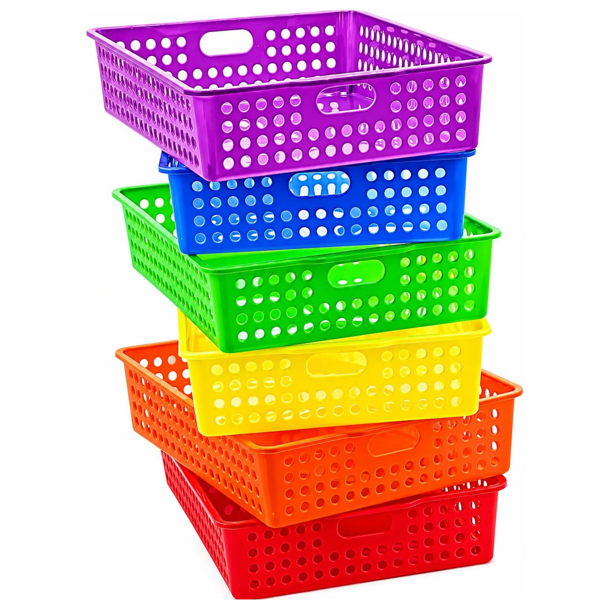 4E's Novelty 6 Pcs Colorful Plastic Classroom Storage Bins 13.75" X 10.25" for Organizing A4 Papers Trays, Turn In Containers Kids School Teachers Classroom Organization & Storage Supplies