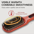 MEGAWISE Hair Straightener Brush Pro, Fast Heating Ceramic Ionic Brush for Smooth Frizz-Free Hair, Safe Anti-Scald Design, Dual Voltage Travel Use (Tomato Red)
