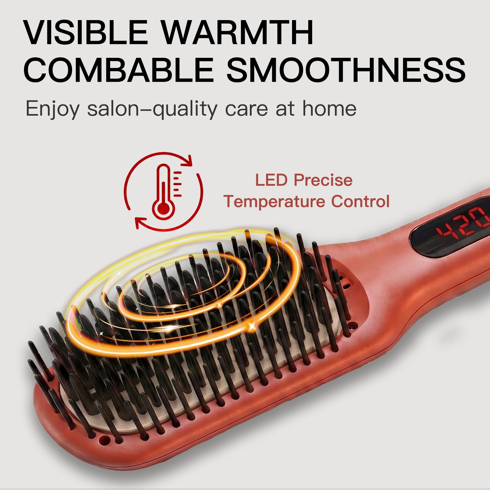 MEGAWISE Hair Straightener Brush Pro, Fast Heating Ceramic Ionic Brush for Smooth Frizz-Free Hair, Safe Anti-Scald Design, Dual Voltage Travel Use (Tomato Red)