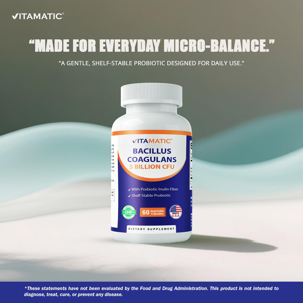 Vitamatic Bacillus Coagulans Shelf Stable Probiotic Supplement - Promote GI Digestive Health - 60 Vegetable Capsules - Survives Stomach Acids