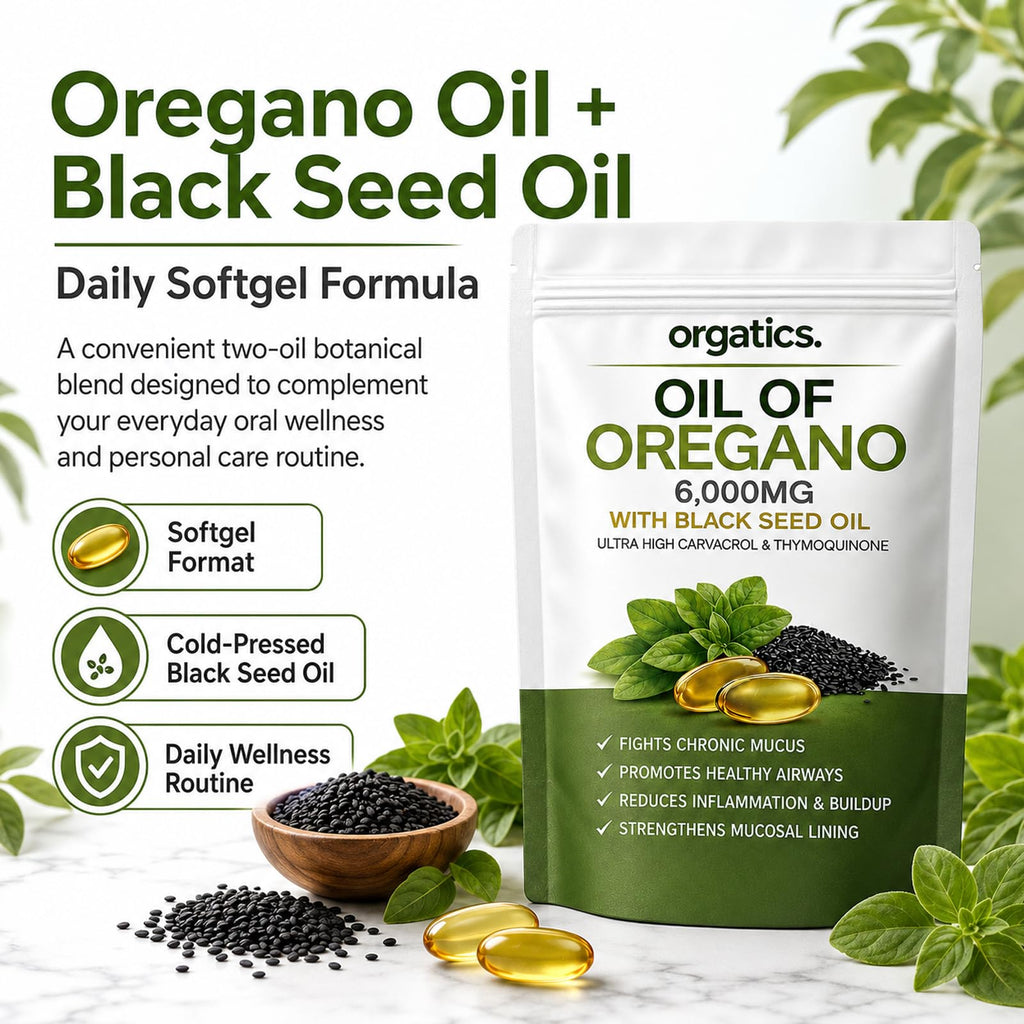 Oregano Oil & Black Seed Oil Softgels, with Cold-Pressed Black Seed and MCT, Non-GMO, Gluten Free