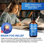 Methylene Blue Pharmaceutical Grade, Methylene Blue Drops for Humans Brain Health and Energy Support, No Formaldehyde, No Alcohol, No Gluten - 2 Fl OZ