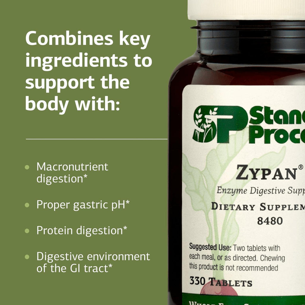 Standard Process Zypan, Digestive Health Enzyme Supplement, 330 Tablets | Digestive Health Support Supplement, HCI with Pancreatin, Betaine Hydrochloride and Pepsin, Macronutrient Digestion