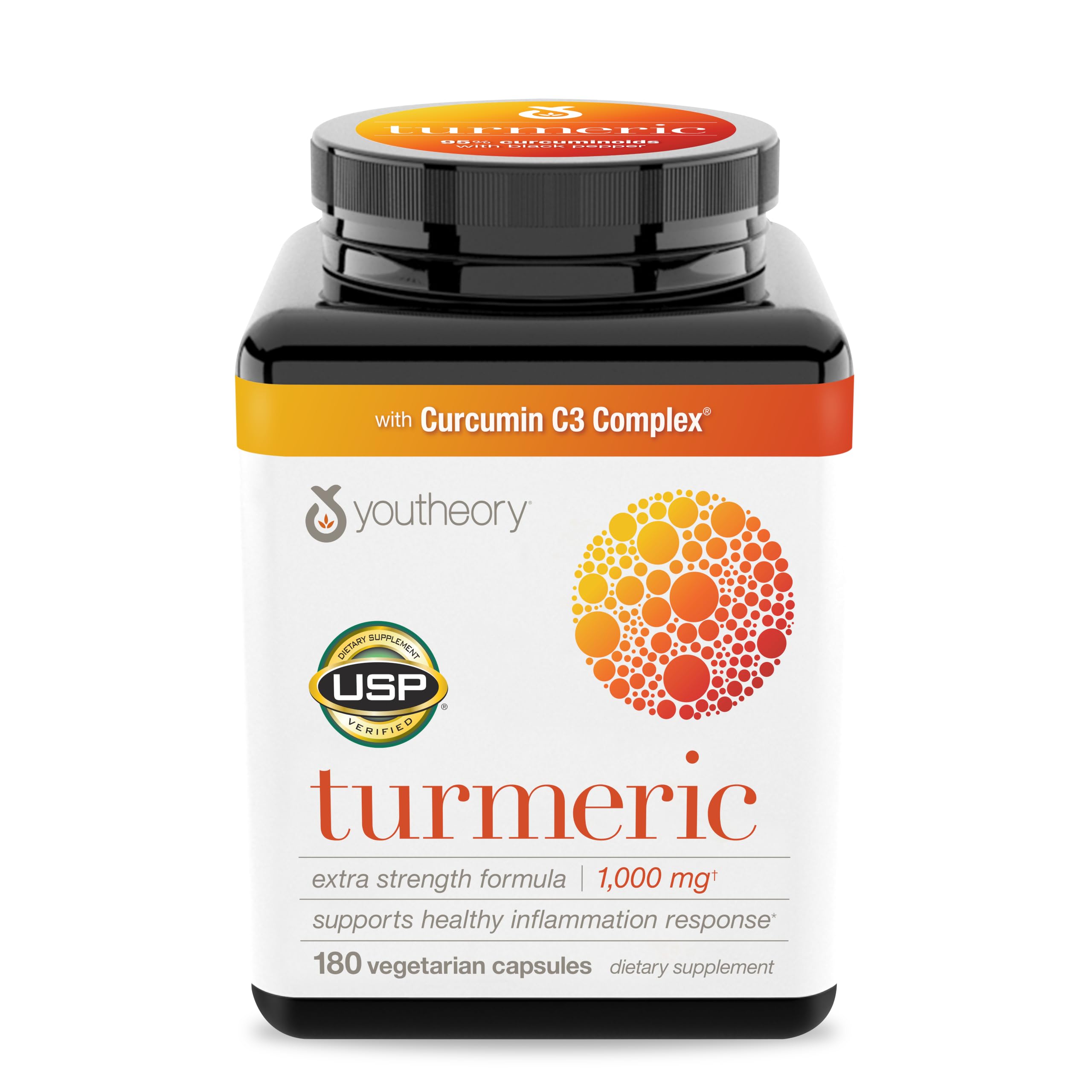 Youtheory Turmeric Extra Strength, 1,000 mg, 180 Capsules, Pack of 2 | Clinically Studied Curcumin C3 Complex, 95% Total Curcuminoids, BioPerine Black Pepper for Absorption, Joint Support*