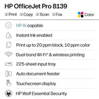 HP OfficeJet Pro 8139 Wireless All-in-One Color Inkjet Printer, Print, Scan, Copy, Fax, ADF, Duplex Printing Best-for-Home-Office, 1 Year Trial of Instant Ink Included, AI-Capable (C2VK3A)