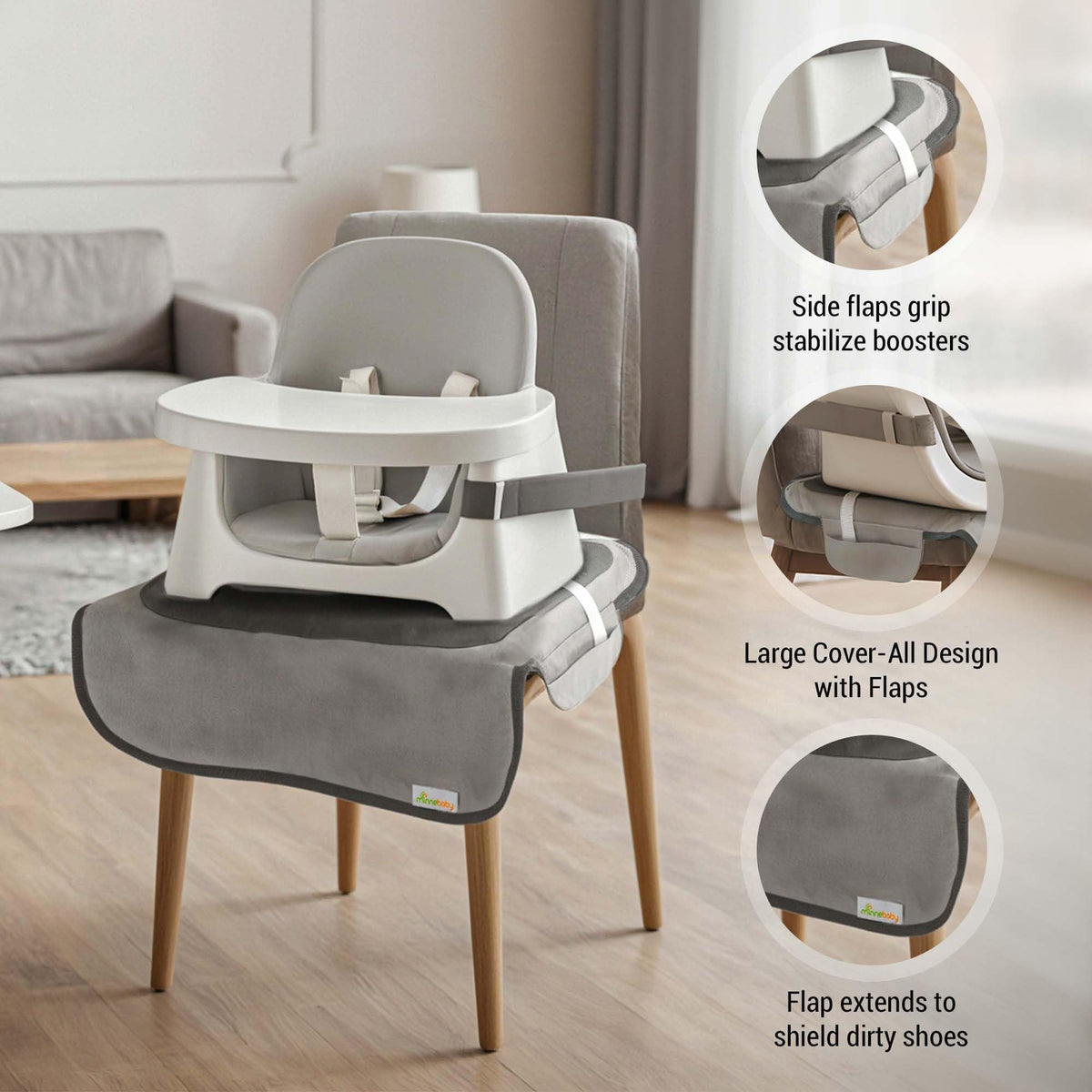 Minnebaby Extra Large Booster Chair Protector Cover, Dining Chair Seat Cover for Booster Seat, Grey