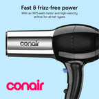 Conair Ionic Hair Dryer with Concentrator Attachment, 1875W, Full Size | Fast-drying blow dryer with various heat and speed settings and a lightweight design for effortless everyday styling