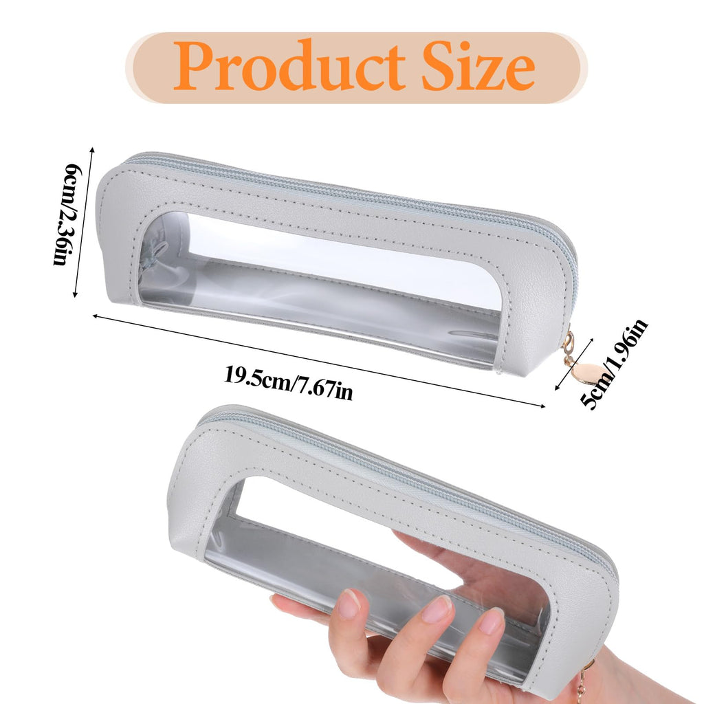 Stylish small clear makeup bag made of PU leather. Perfect for cosmetics organization with a transparent design for easy visibility.