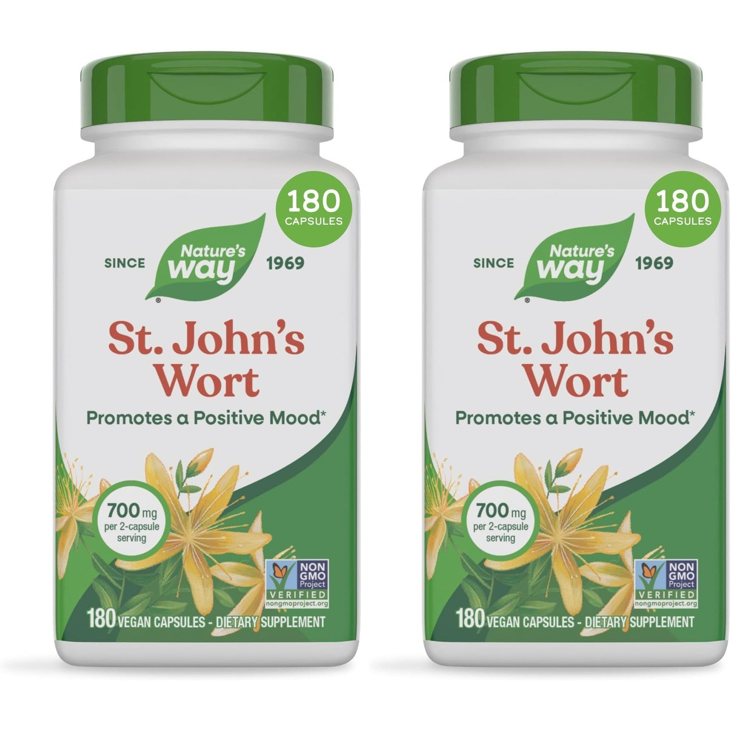 Nature's Way St. John’s Wort Capsules, 700 mg per Serving, 180 ct | Herbal Supplement Promotes a Positive Outlook*, 700 mg per 2-Capsule Serving, Non-GMO Project Verified, Vegan Capsules