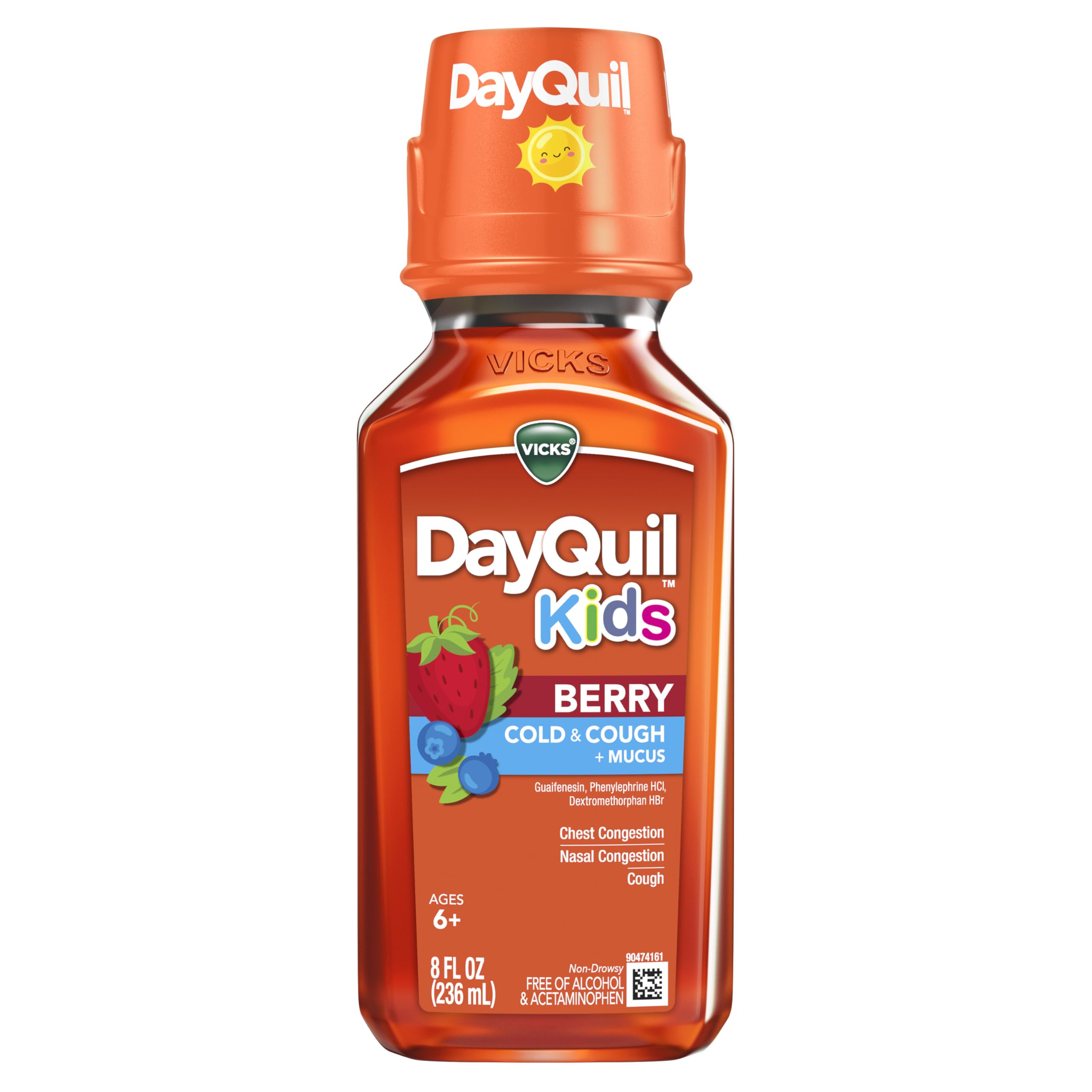 Buy now VICKS Kids DayQuil & NyQuil Berry Cold & Cough Medicine Co-Pack, Daytime & Nighttime Relief of Multiple Symptoms, Great-Tasting Berry Flavor, Free of Alcohol & Acetaminophen, for Ages 6+, 2x8oz at indiglob india