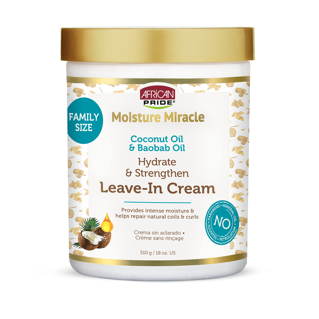 African Pride Moisture Miracle Coconut Oil & Baobab Oil Leave-In Hair Cream (3 Pack) - Provides Intense Moisture & Helps Repair Natural Coils & Curls, Hydrates & Strengthens, 18 oz