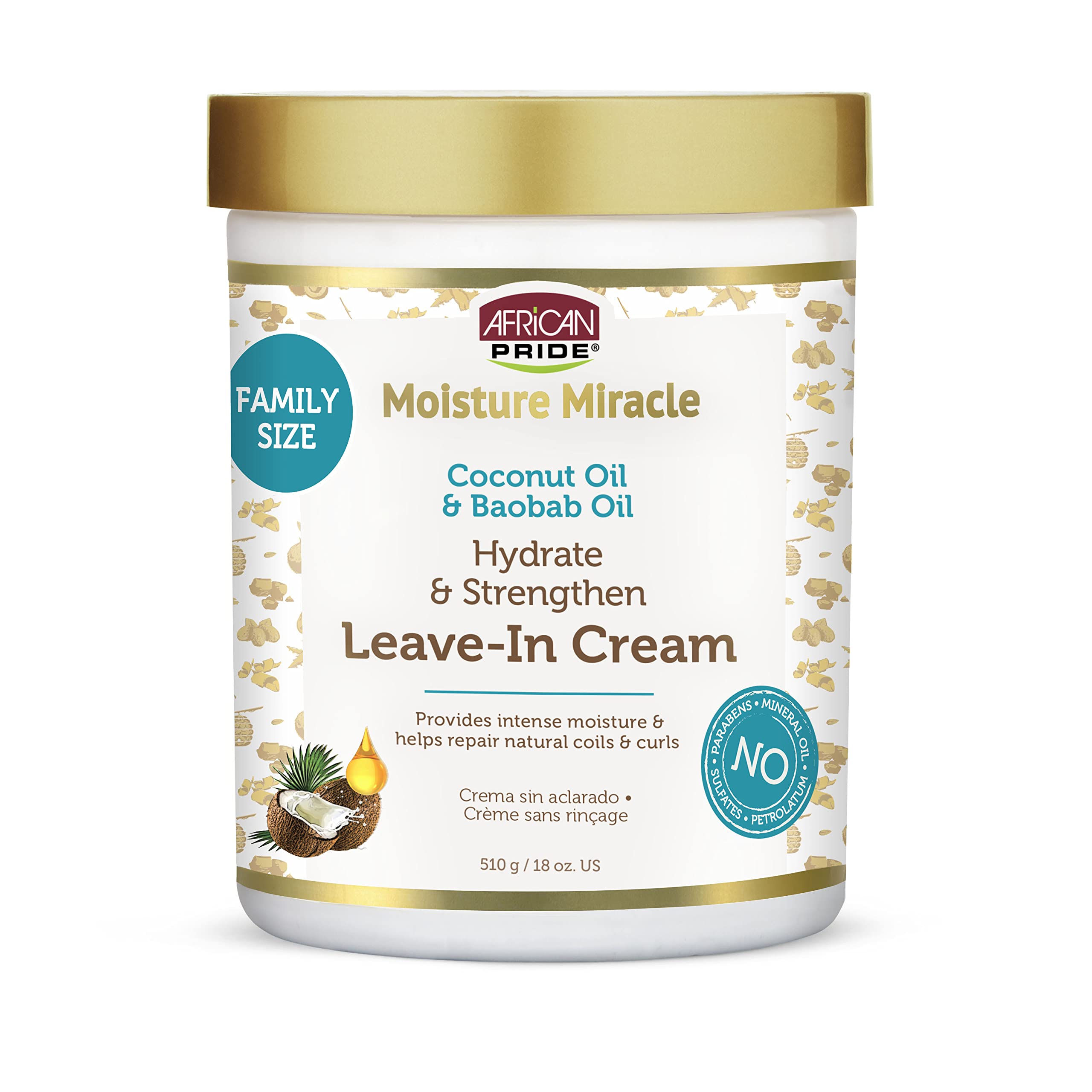 African Pride Moisture Miracle Coconut Oil & Baobab Oil Leave-In Hair Cream (3 Pack) - Provides Intense Moisture & Helps Repair Natural Coils & Curls, Hydrates & Strengthens, 18 oz