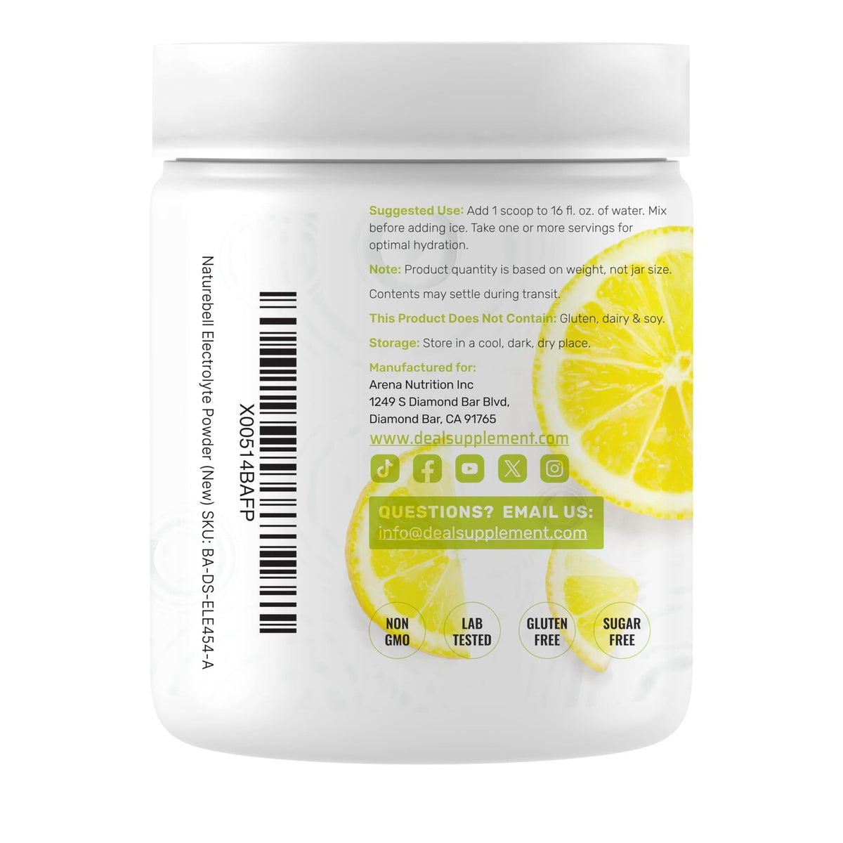 Electrolytes Powder, 1lb (69 Servings) – No Sugar, Lemon Lime – Hydration Supplement Drink Mix – High Potassium 1,000mg Per Serving, Manganese & Magnesium – Natural Hydration & Energy – Keto Friendly