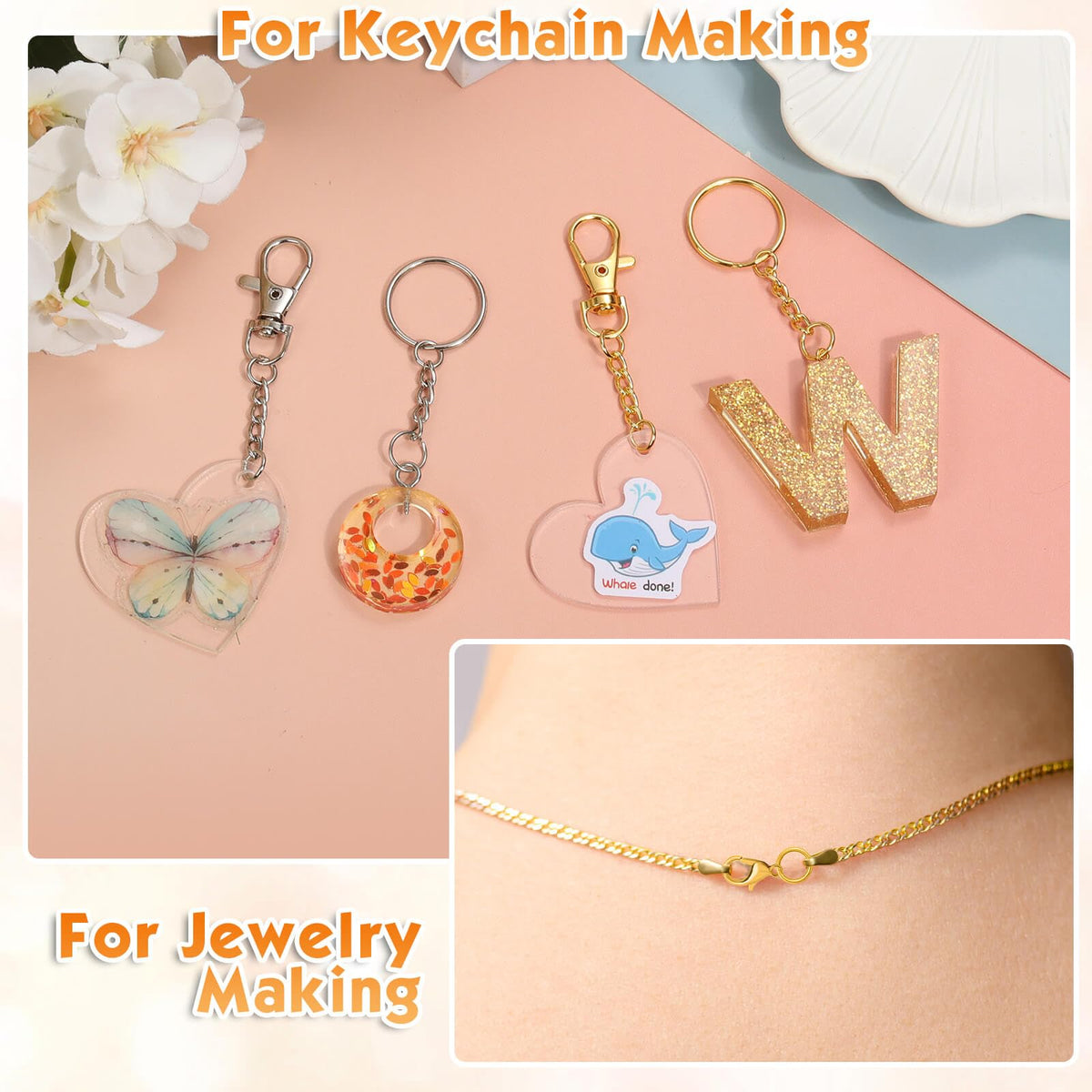 PAXCOO Keychain Making Kit, Keychain Craft Supplies Including Key Chain Hooks, Lobster Clasps, Key Rings and Jump Rings for Key Chain Making and Jewelry Making