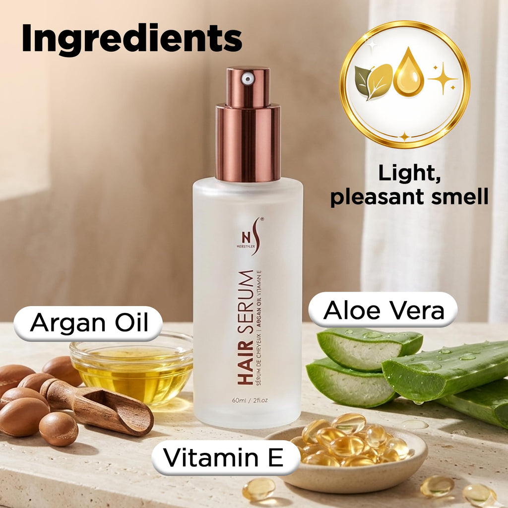 HerStyler Argan Oil Hair Serum - for Frizz, Straightening, Styling & Shine | Hair Repair Serum for Frizzy & Damaged Hair - Lightweight - Hydrating - Fast Absorbing - For Thicker, Fuller Hair - 1 Pack