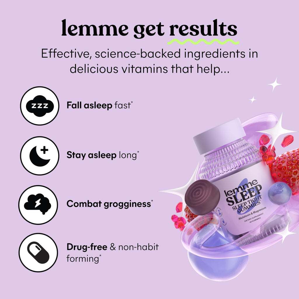 Lemme Sleep Gummies with 5mg Melatonin, 30-Day Supply | 5 mg Melatonin, Elderberry, Magnesium, L-Theanine, Chamomile, Lavender, Drug-Free Sleep Aid, Gluten & Gelatin Free, Non GMO