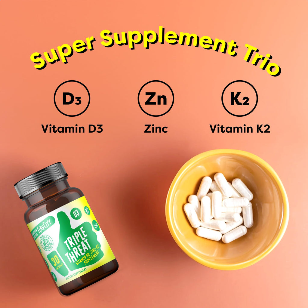 FlavCity Vitamin D3, K2 & Zinc - Triple Threat Supplement - Daily or Seasonal Immune Support - Vitamin D with K2 for Enhanced Absorption - Promote Healthy Bones & Skin (30 Capsules)