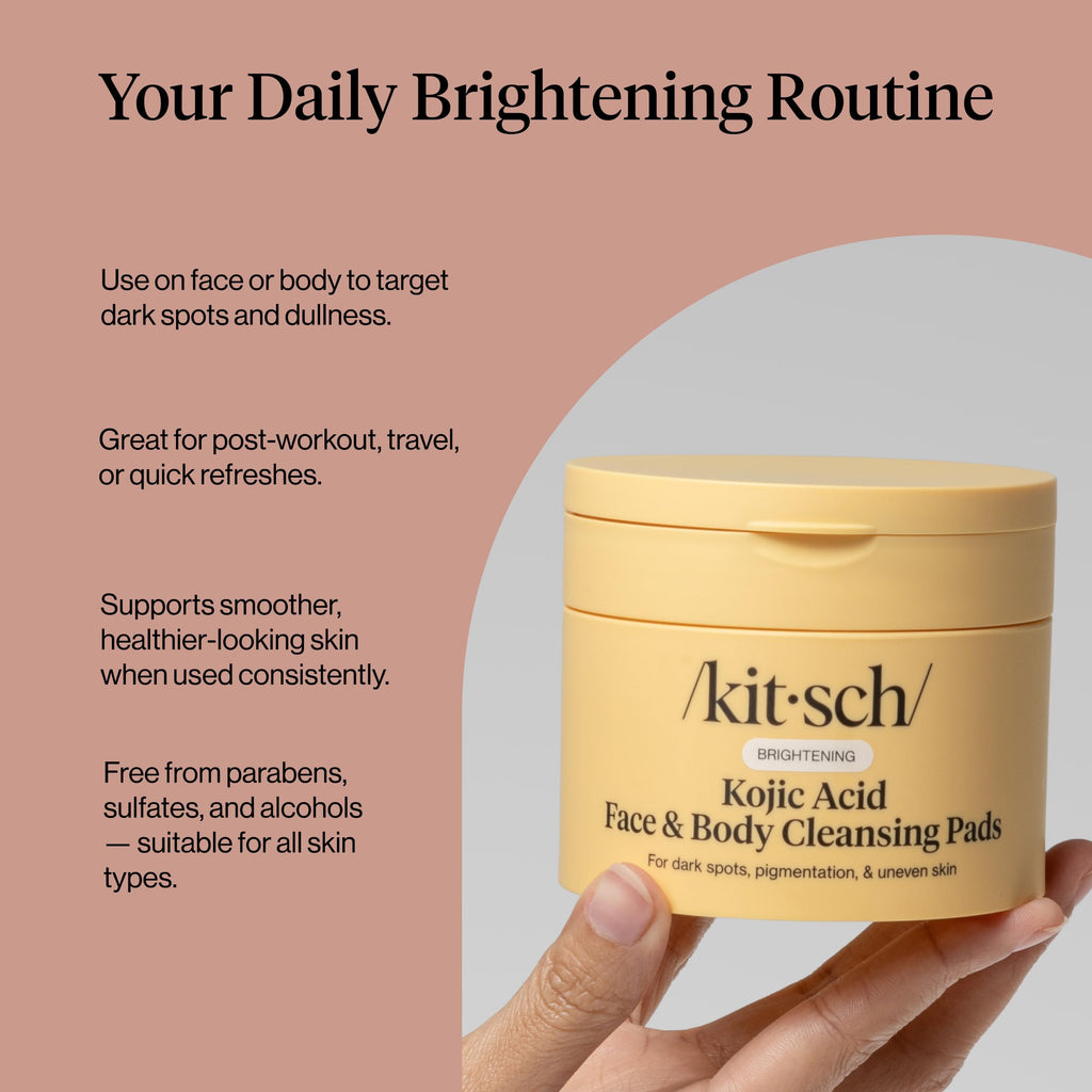 Kitsch Kojic Acid Pre-Soaked Cotton Pads for Face and Body – 50 Count | with Turmeric & Cica to Smooth, Refresh & Even Tone Skin Care – Exfoliating & Brightening Cleansing Pads
