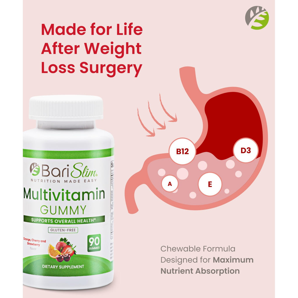 BariSlim Bariatric Chewable Multivitamin Gummies - Specially Formulated Gummy Vitamin for Patients After Weight Loss Surgery - Easy to Digest & Great Tasting Fruit Flavors | 90 Fruit Chews