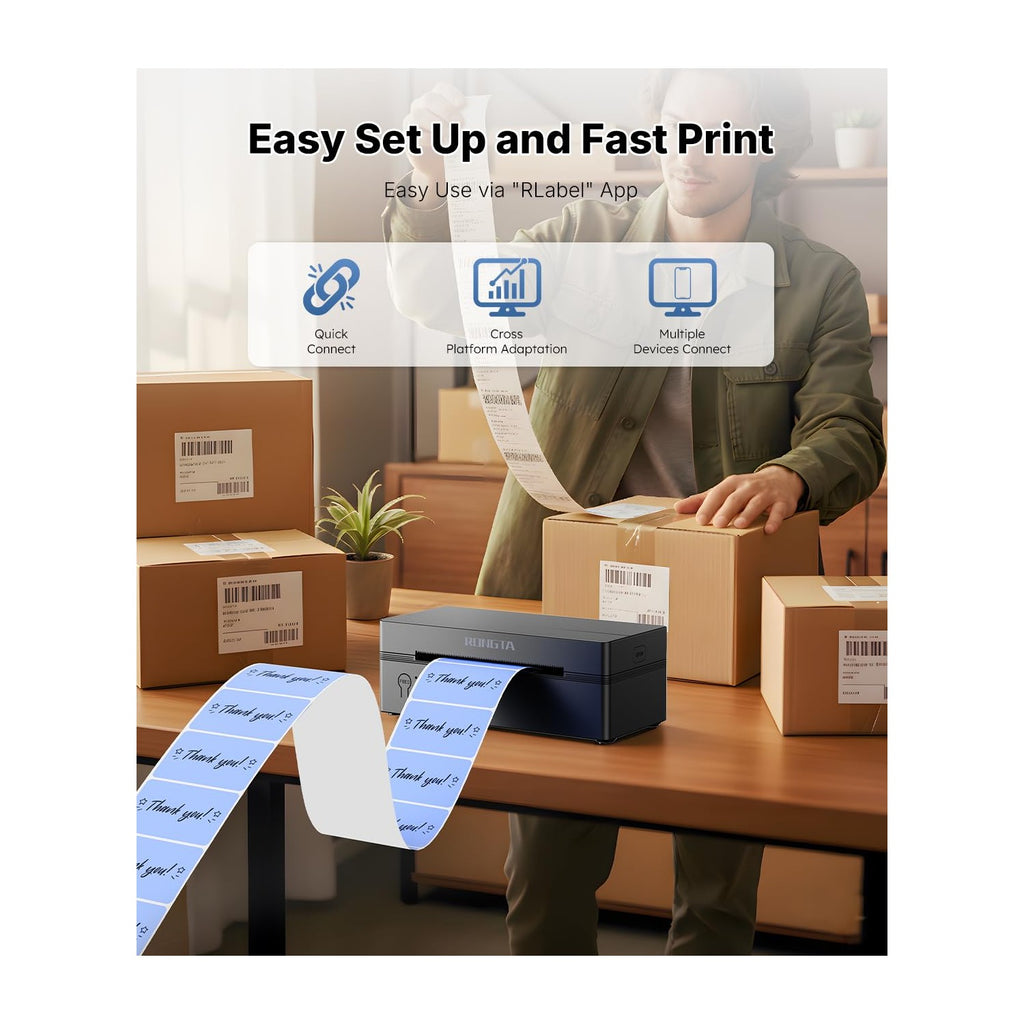 Rongta Bluetooth Thermal Shipping Label Printer, Wireless 4x6 Label Printer for Shipping Packages&Small Business, Compatible Windows/Mac/Android/iOS, RP425