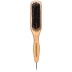 GranNaturals Smoothing & Styling Middle Part Boar Bristle Slick Back Hair Brush w/ Narrow Metal Rat Tail End for Sectioning and Parting Sleek Ponytail Bun - Teasing, Backcombing, Edge Control