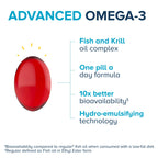 Qunol Advanced Omega-3 Krill & Fish Oil Complex, 250mg EPA & DHA, 90ct | 10x Better Bioavailability, High Absorption, One Pill Dose, Supports Brain, Eye, Heart and Joint Health; Gluten-Free