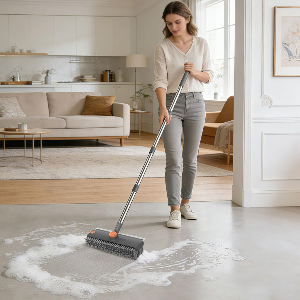 SetSail Floor Scrub Brush with Scraper and Stiff Bristle, Grey&Orange