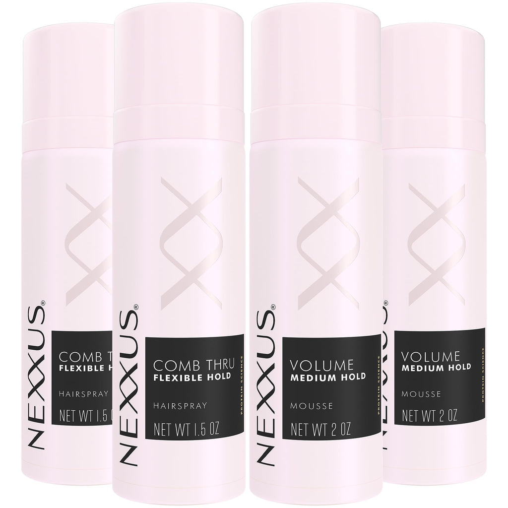 Nexxus Travel Essentials Hair Spray and Volumizing Hair Mousse, 2-Pack Each (4 Items Total)