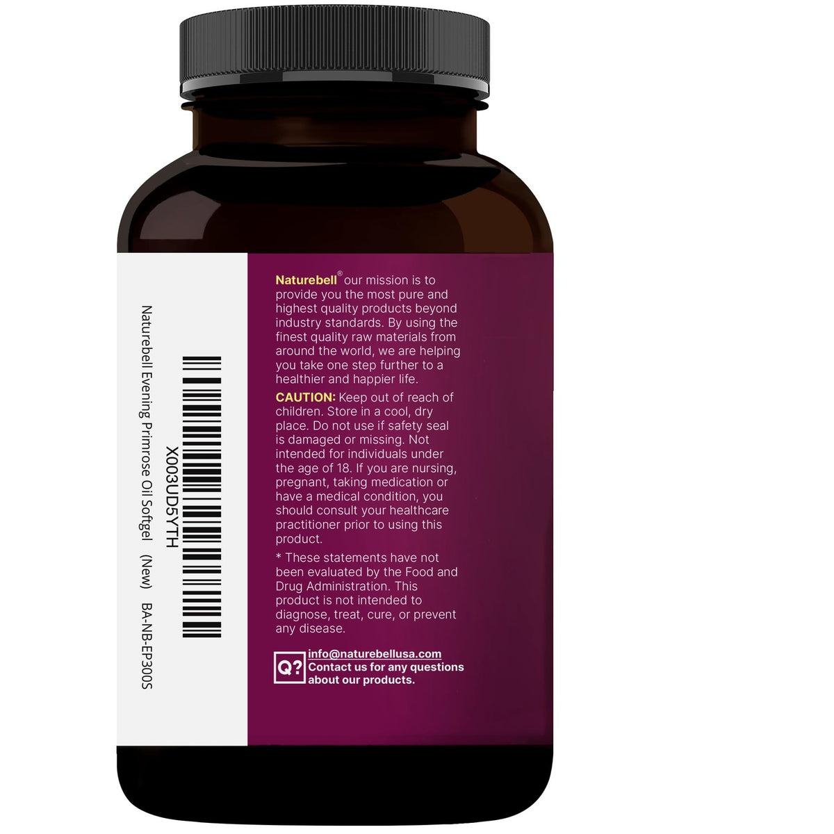 NatureBell Evening Primrose Oil with Black Cohosh, 1,300mg Per Serving, 300 Mini-Softgels | Cold Pressed Seeds, Retains 130mg GLA for Womens Health & Skin Care Support – Hexane Free, Non-GMO