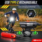 USB Rechargeable Bike Lights Set with Bell, LED Bicycle Front Rear Light