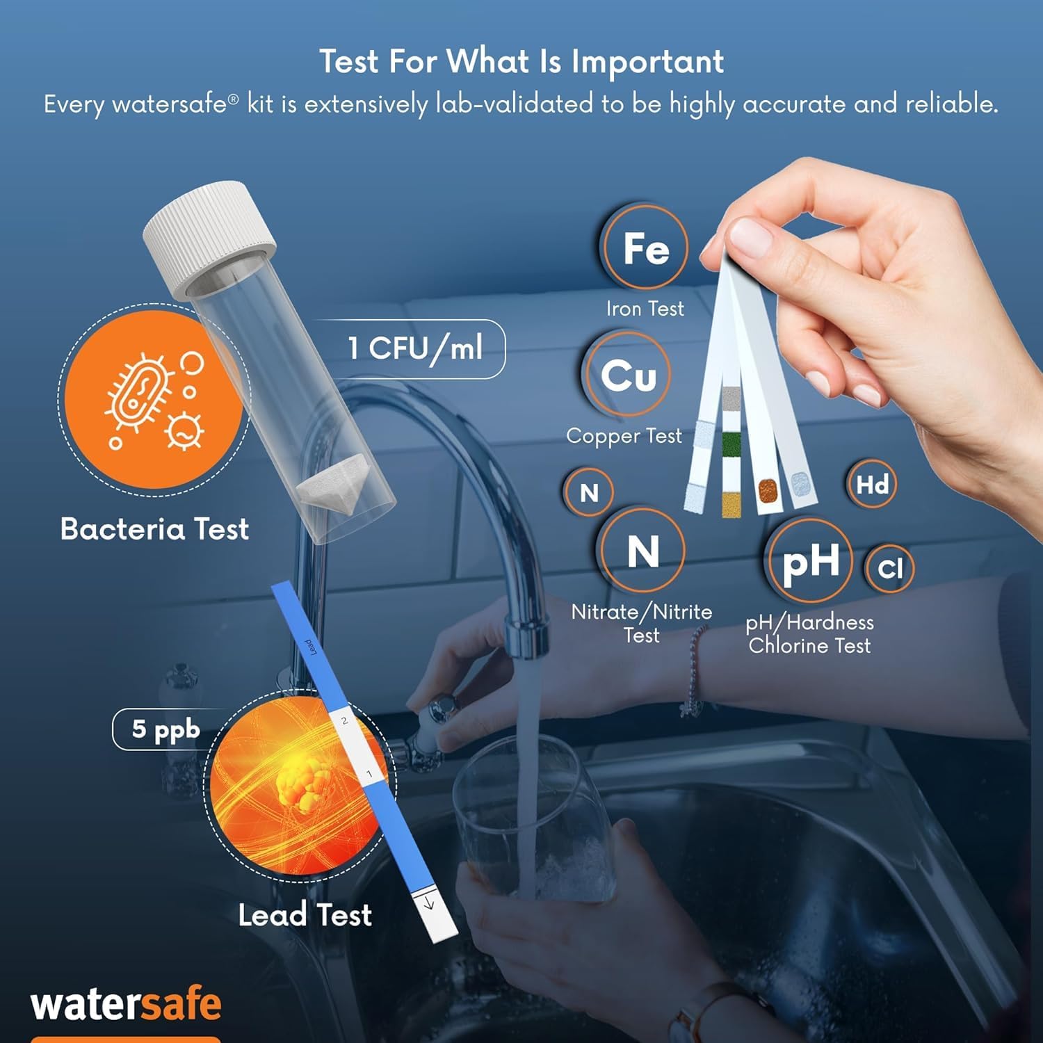 Buy now Watersafe The Original Water Testing Kit for Drinking Water, Well and Tap Water, Sensitive Lead in Water Test, Bacteria, Hardness, pH, Nitrates, Easy Instructions, Lab-Accurate Results, 1 Kit at indiglob india