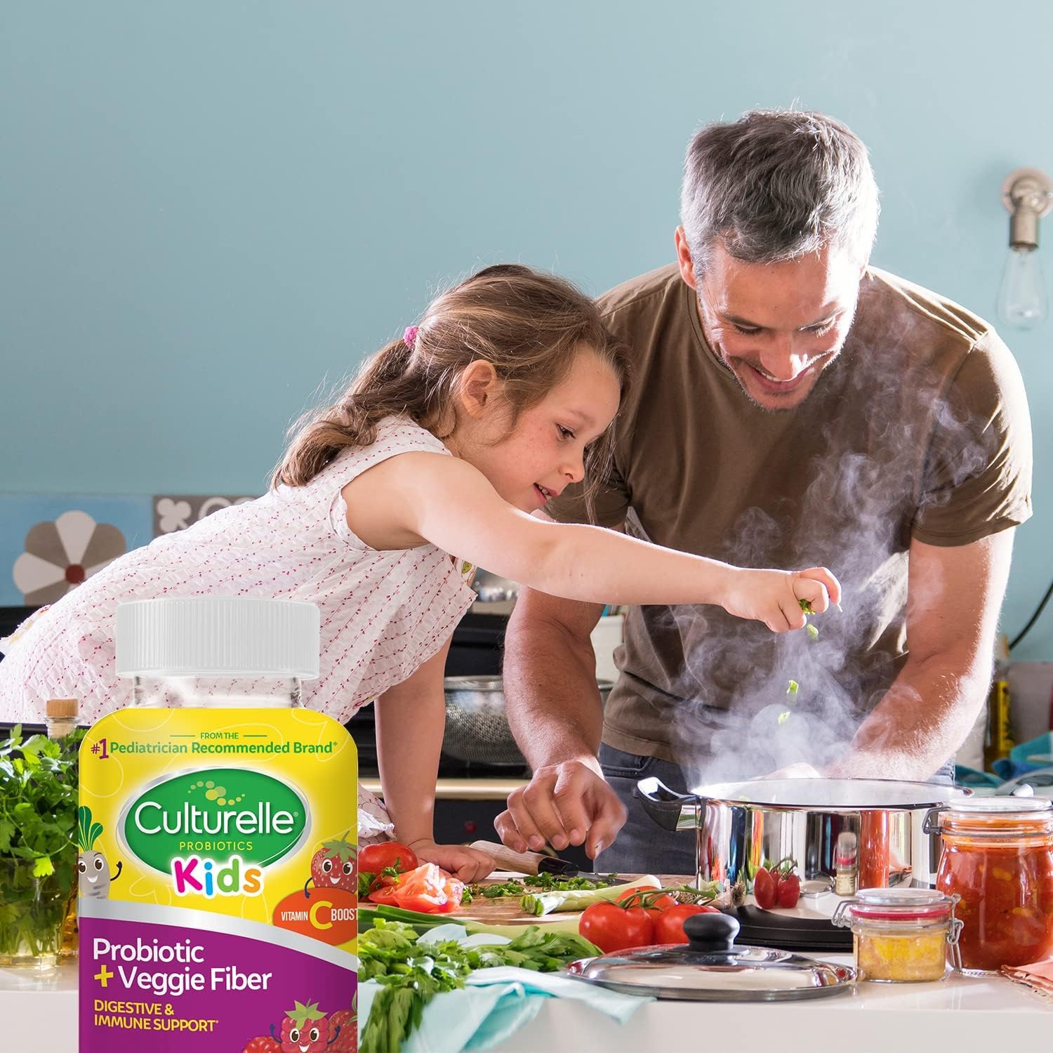 Culturelle Kids Probiotic + Veggie Fiber Gummies, Ages 3+, Berry, 60 Count | From the #1 Pediatrician-Recommended Brand± Promotes Digestive Gut Health & Immune Support* for Children, with Vitamin C