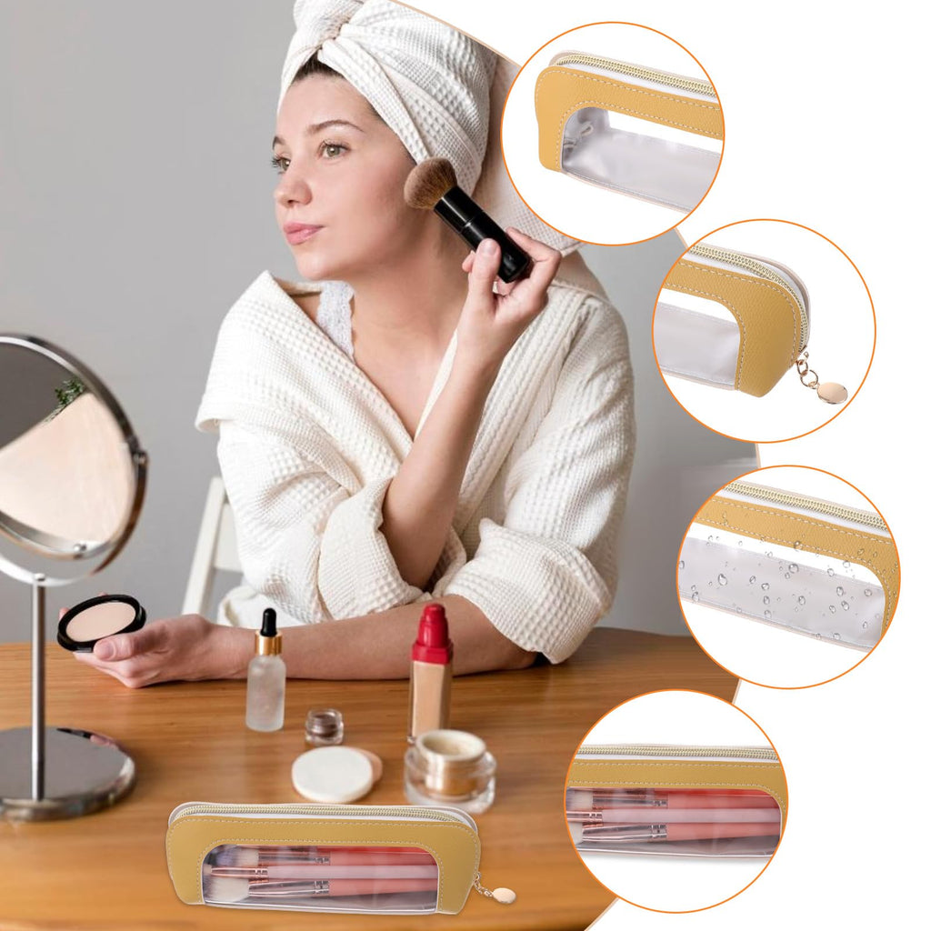 Psyqtsuary's Small Clear Makeup Bag features a stylish PU exterior, ideal for organizing cosmetics. 100% genuine product.