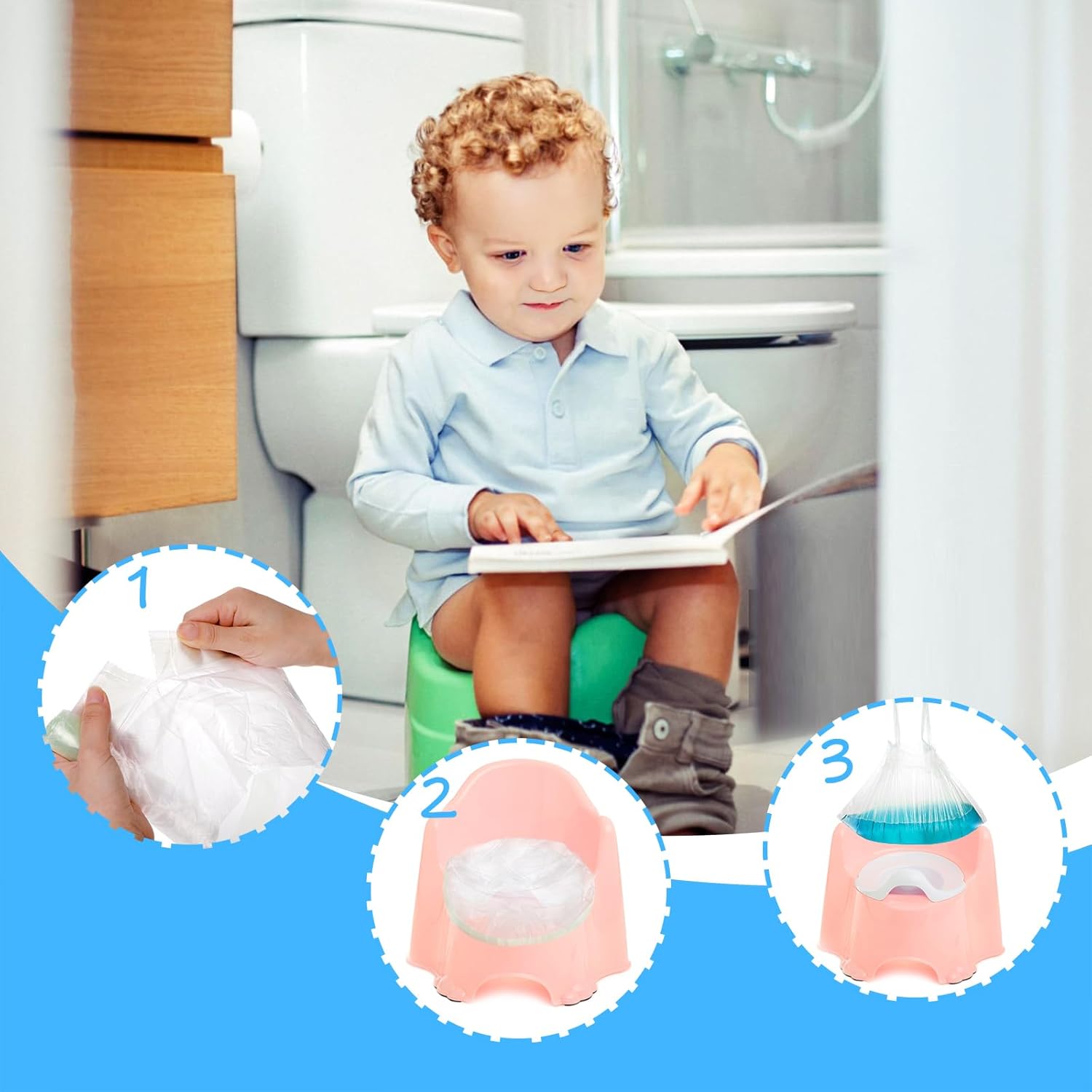 Buy now Tebery 100 Pack Portable Potty Chair Liners with Drawstring, Potty Bags Potty Liners Disposable for Baby Toilet Potty Training Seat at indiglob india