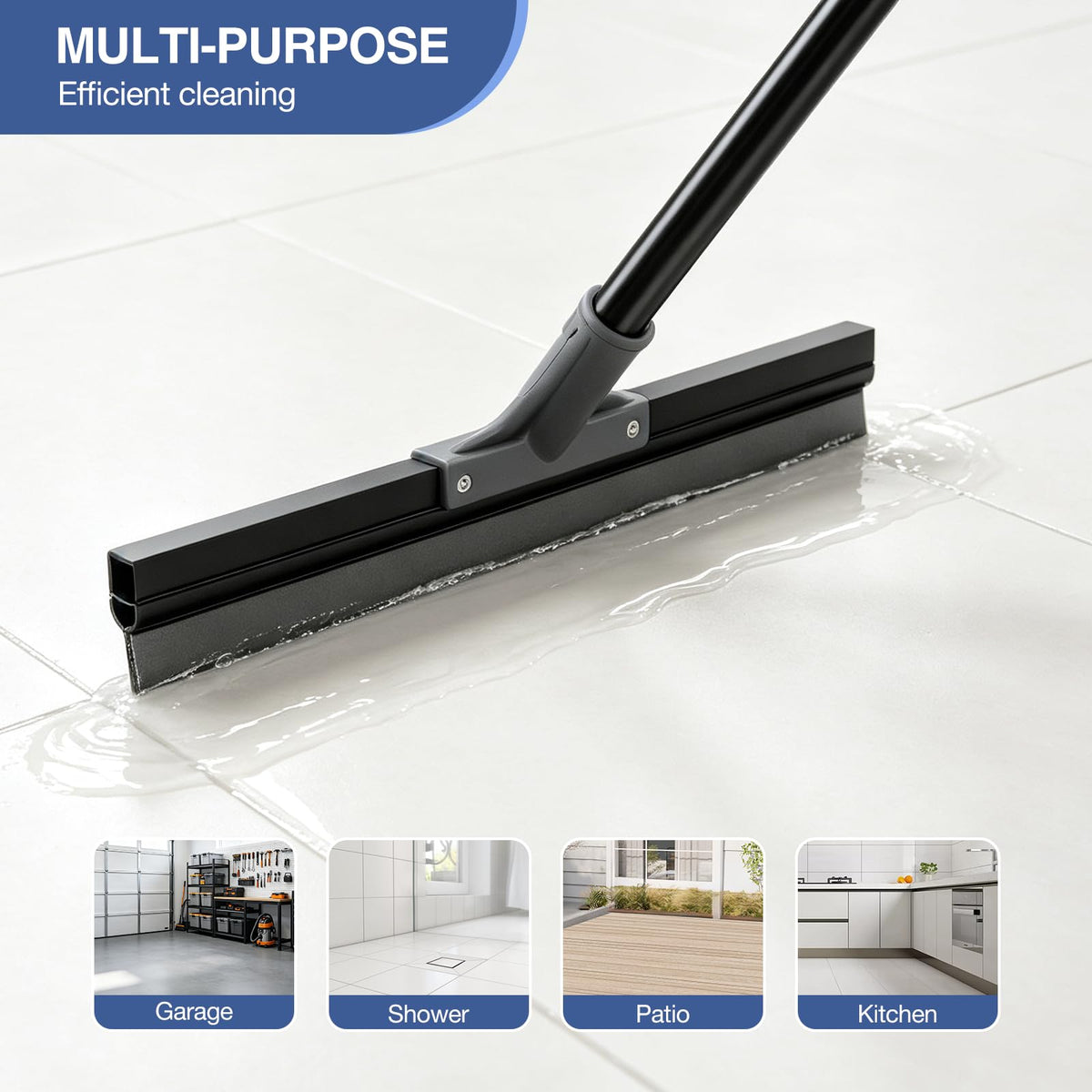 nacena Floor Squeegee with 62-in Long Adjustable Handle, Black Grey