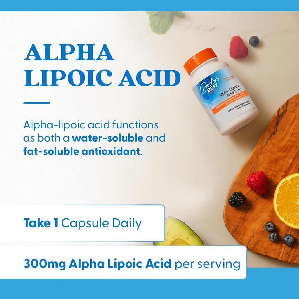 Doctor's Best Alpha Lipoic Acid Supplement 300mg - Alpha-Lipoic Acid Caps for Men & Women, ALA Antioxidant Support for Nerve Health, Aids in Cellular Function, Non GMO, Gluten Free - 180 Veg Capsules