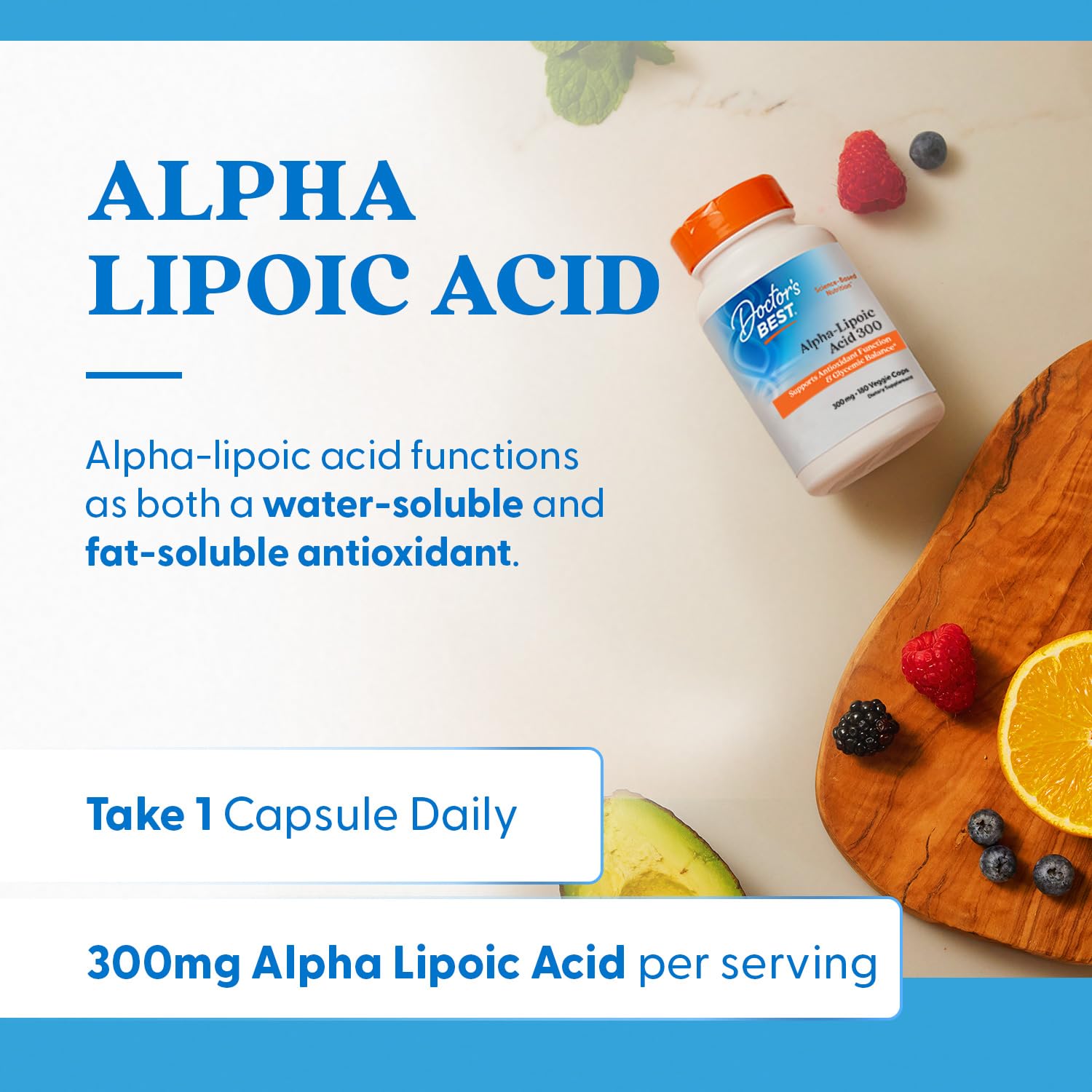 Doctor's Best Alpha Lipoic Acid Supplement 300mg - Alpha-Lipoic Acid Caps for Men & Women, ALA Antioxidant Support for Nerve Health, Aids in Cellular Function, Non GMO, Gluten Free - 180 Veg Capsules