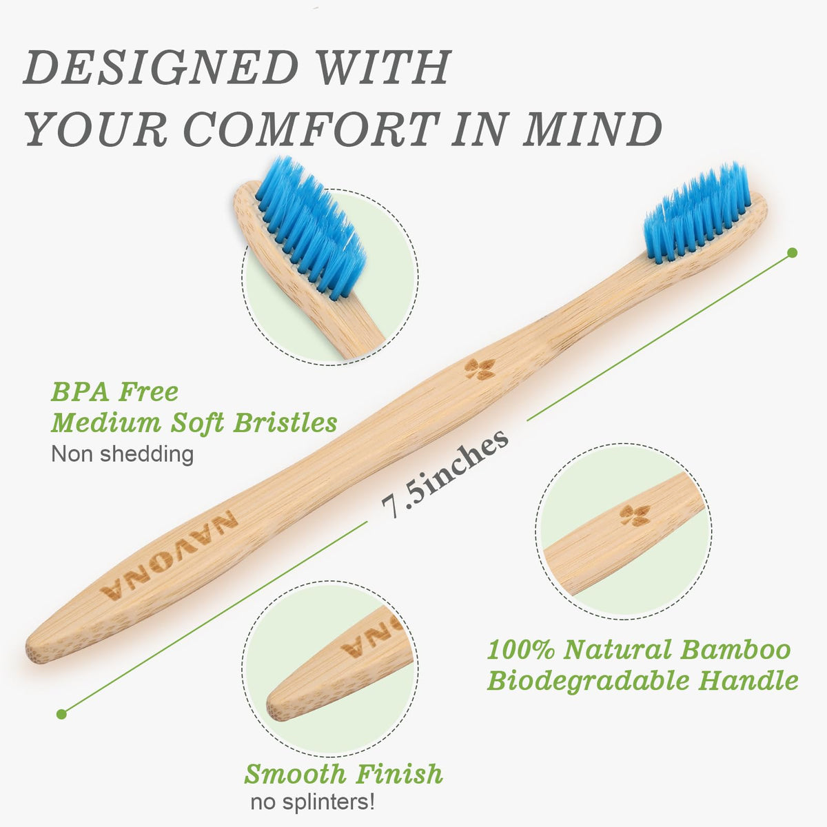 30 PCS Bamboo Toothbrushes, Individually Wrapped Wooden Toothbrushes Bulk